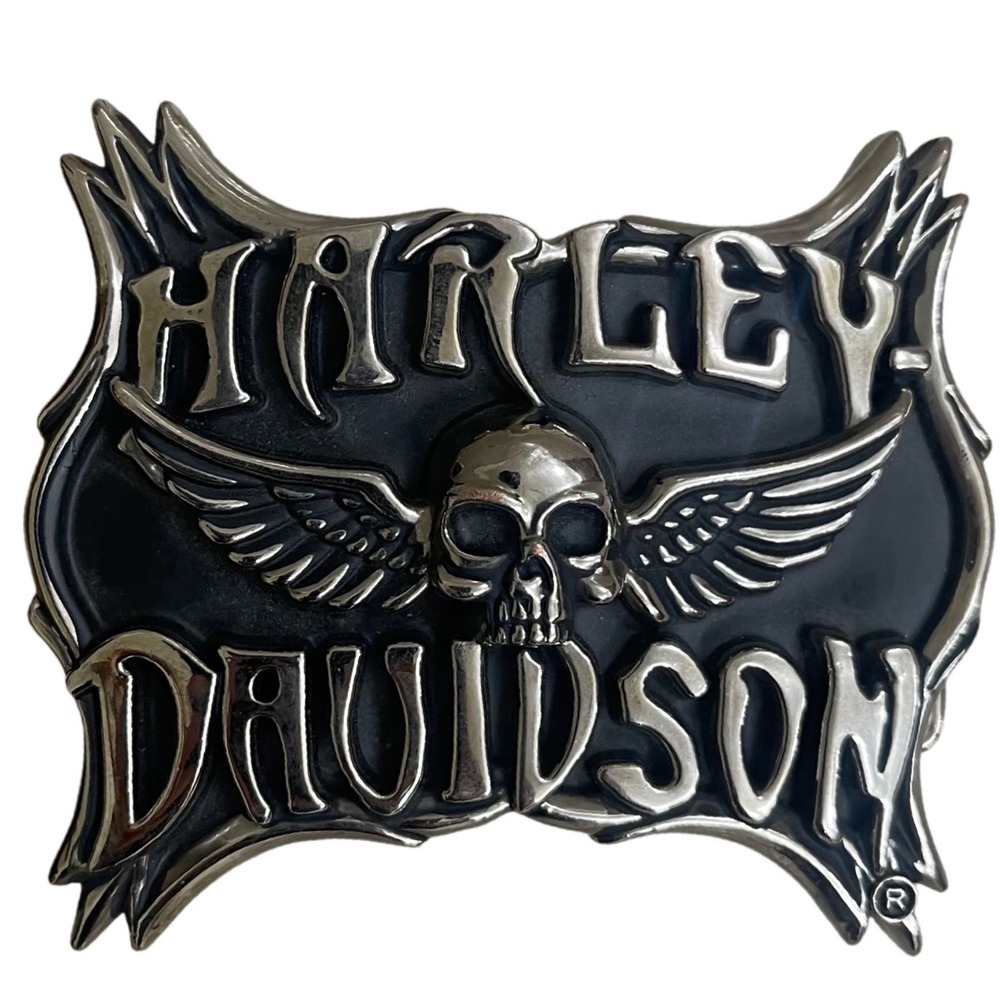 Harley Davidson 2007 Winged Skull Belt Buckle Silver Black Biker Mens Accessory